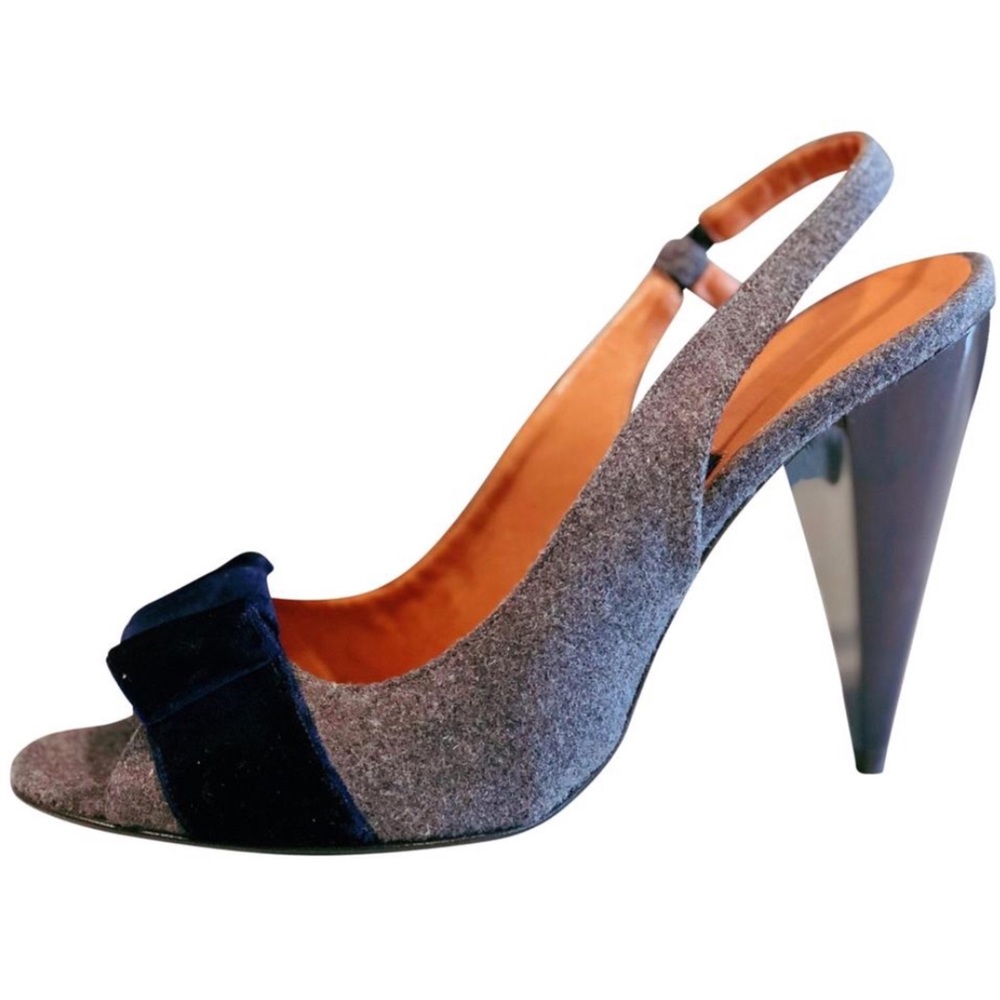 Lanvin Gray Blue Velvet Bow Slingback Heel SZ 39 9